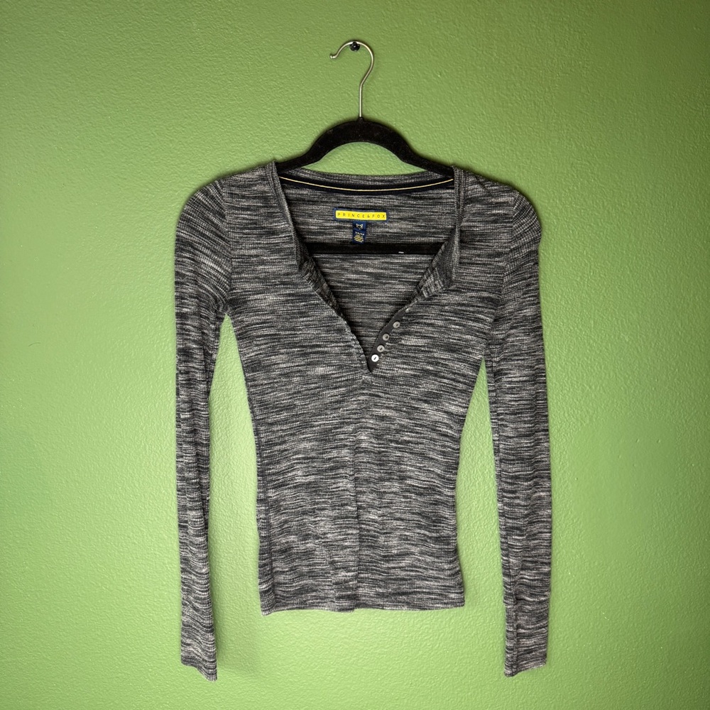 Aeropostale Prince And Fox Gray Ribbed Henley Top XS
